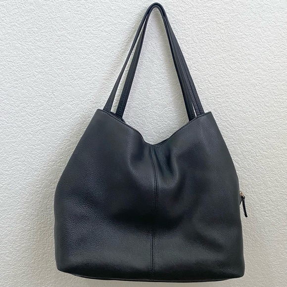 VINCE CAMUTO “IKE” Black Soft Pebbled Leather Tote Double Handle Shoulder Bag - Picture 3 of 15